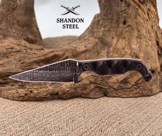 Stroup Knives Mini Fixed Knife 3" 1095HC Steel Full Tang Blade Black G10 Handle