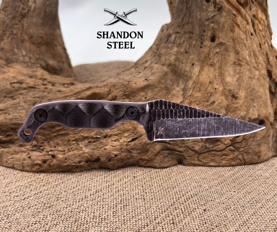 Stroup Knives Mini Fixed Knife 3" 1095HC Steel Full Tang Blade Black G10 Handle