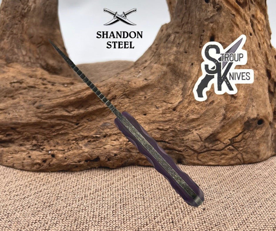 Stroup Knives Mini Fixed Knife 3" 1095HC Steel Full Tang Blade Purple G10 Handle