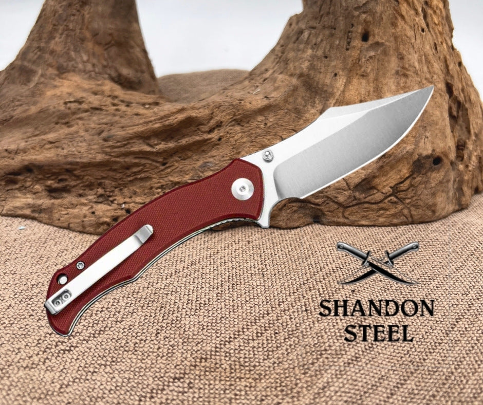 SENCUT Tauron Flipper & Thumb Stud Knife Burgundy G10 Handle (3.48" Satin Finished D2 Blade) S25060-2