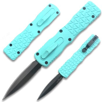 Teal Micro OTF Stiletto Style Black Blade