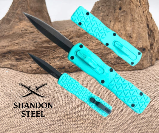Teal Micro OTF Stiletto Style Black Blade