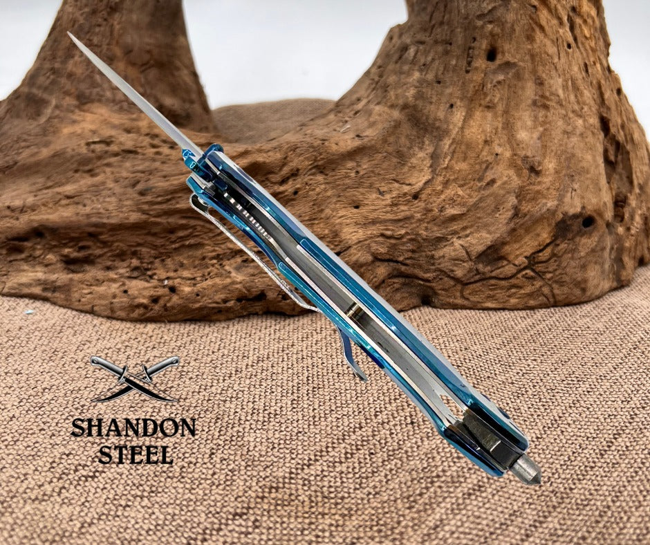 Razor Tactical Blue Assisted Open Folding Pocket Knife Seat Belt Cutter RT7040BL