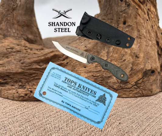 TOPS Knives Mini Scandi MSK Survival Knife Tan Coated 1095 Carbon w/ Sheath (17)