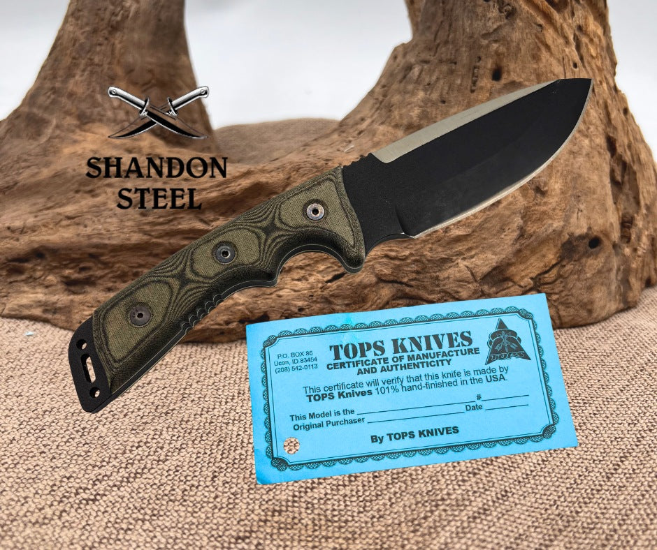 TOPS Knives USA Outpost Command Fixed Blade Bushcraft Knife w/ Micarta (100)