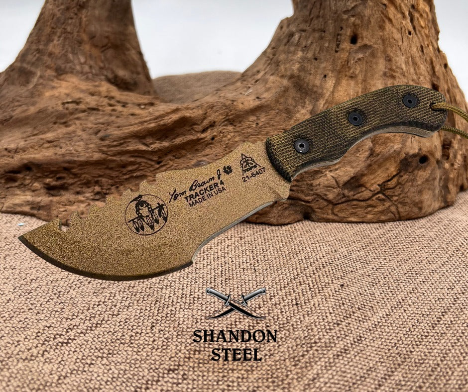 TOPS Mini Tom Brown Tracker Tan 3.5" 1095 HC Tan Micarta Fixed Knife TBT04TAN