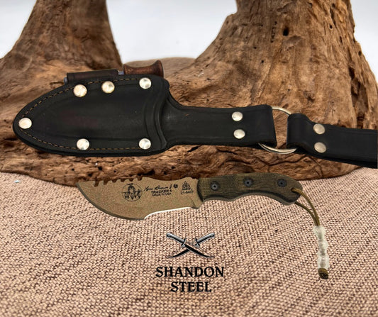 TOPS Mini Tom Brown Tracker Tan 3.5" 1095 HC Tan Micarta Fixed Knife TBT04TAN