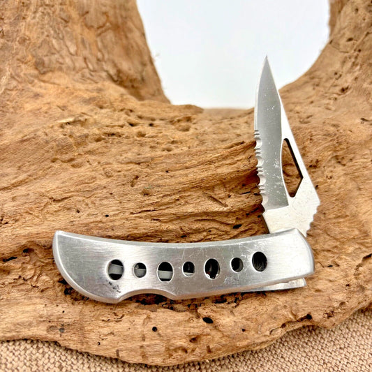 Trailing Point Lock Back Stainless Steel Partially Serrated Folding Knife (215)