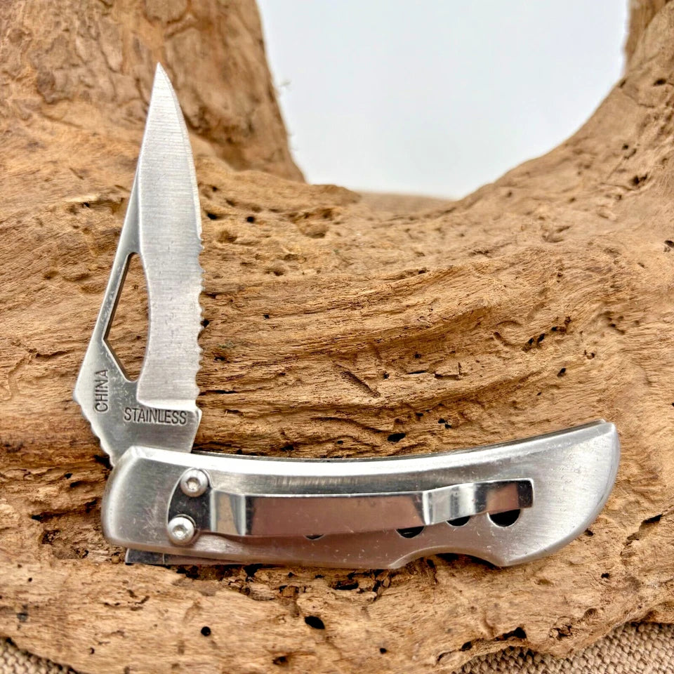 Trailing Point Lock Back Stainless Steel Partially Serrated Folding Knife (215)