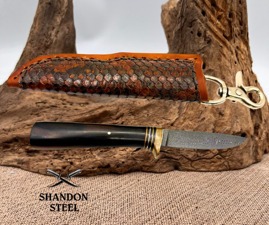 Burr Oak USA Handmade Damascus  Bird and Trout Custom Knife Leather Sheath (09)