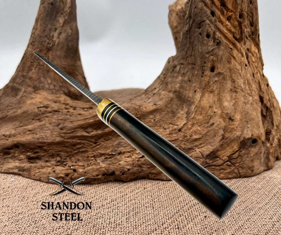 Burr Oak USA Handmade Damascus  Bird and Trout Custom Knife Leather Sheath (09)