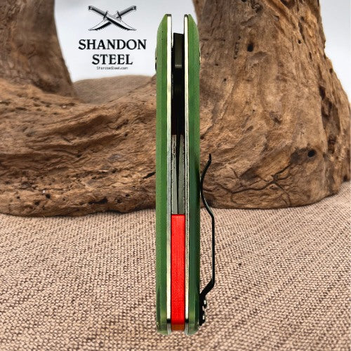 TwoSun TS80 Jaeger D2 Folding Tanto Bladfe Folding Pocket Knife Jade G10  (219)