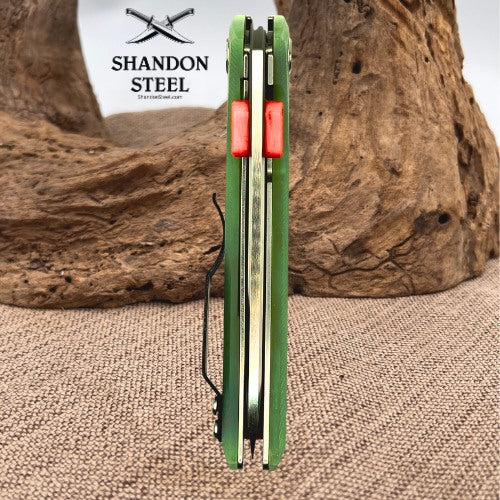 TwoSun TS80 Jaeger D2 Folding Tanto Bladfe Folding Pocket Knife Jade G10  (219)