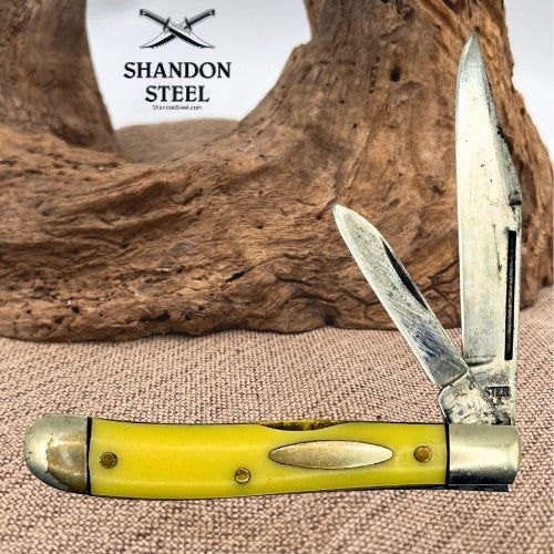 Vintage Ulster 183Y Dogleg Jack 2-Blade Folding Pocket Knife Yellow USA (129)