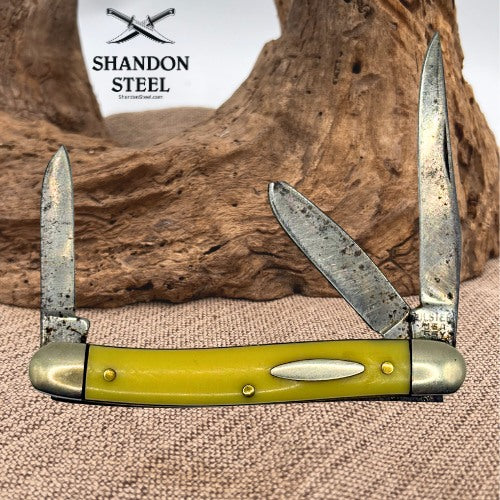 Ulster 55Y Stockman 3.38" Closed Yellow CS Folding Pocket Knife Made In USA -100