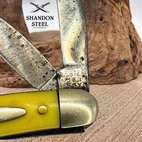 Ulster 55Y Stockman 3.38" Closed Yellow CS Folding Pocket Knife Made In USA -100