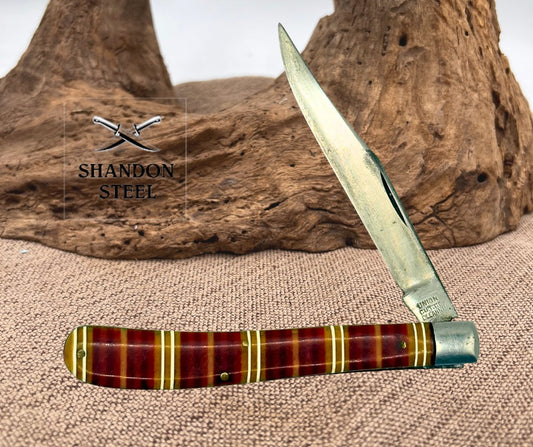 Union Cutlery Olean, NY USA Slimline Trapper Candy Stripe Pocket Knife (44)