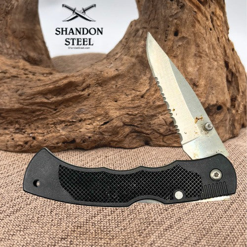 Single-Blade Folding Lock Back Drop Point Folding Pocket Knife Black Handle (52)