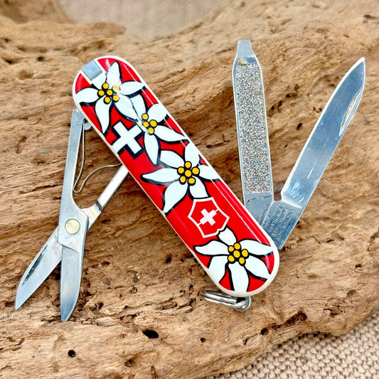 Victorinox Classic Swiss Army Knife Red Edelweiss Flowers Excellent (189)