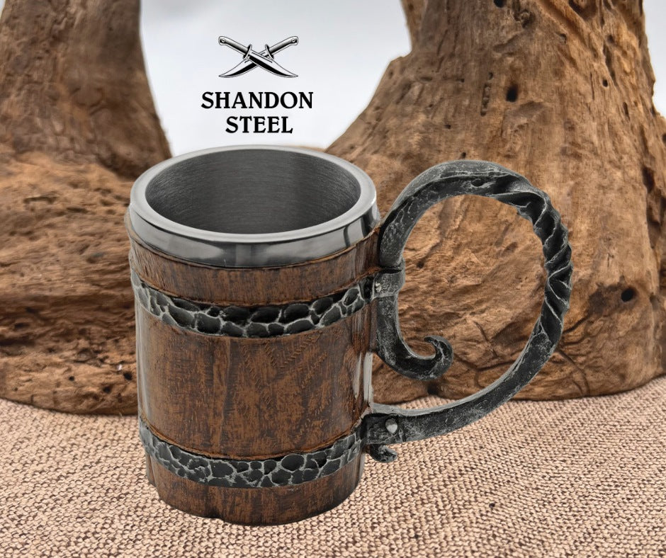 Viking Barrel Mug With Handle Rustic Medieval Feast 550ML Stainless Steel Resin CN211601