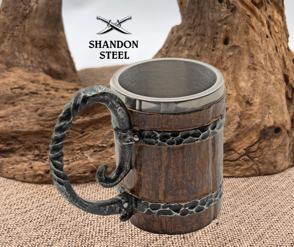 Viking Barrel Mug With Handle Rustic Medieval Feast 550ML Stainless Steel Resin CN211601