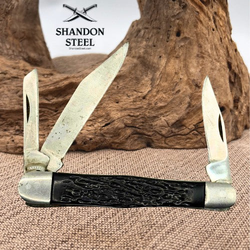 Vintage Whitetail Cutlery Handmade 3-Blade Coke Bottle Pocket Knife Black (48)