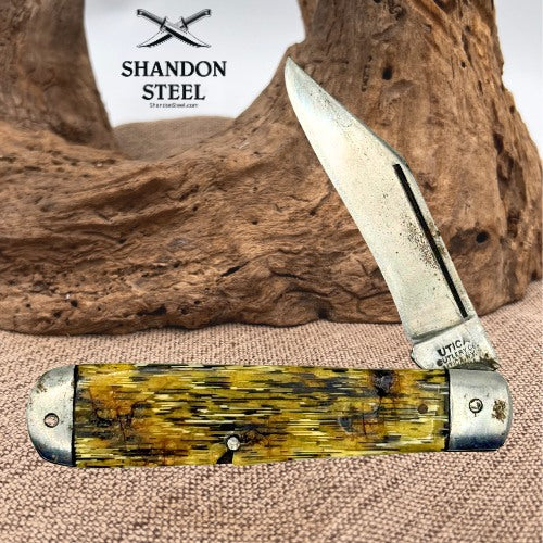 UTICA CUT. CO. USA RARE VINTAGE SINGLE BLADE JACK FOLDING POCKET KNIFE (72)