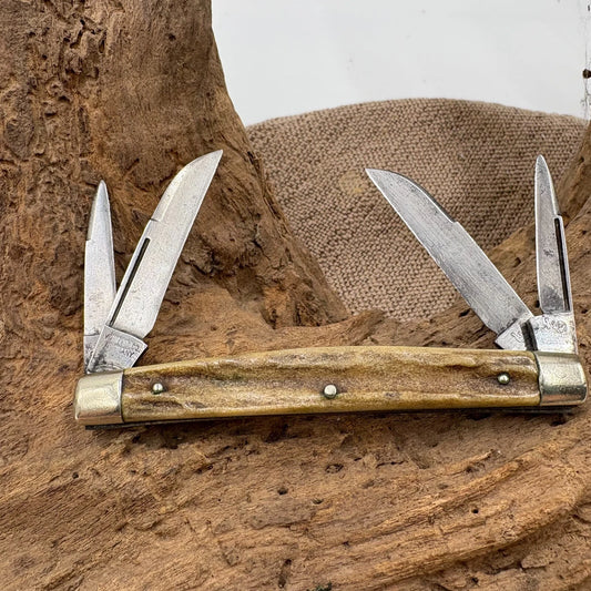 Voss Cut Co Hen & Rooster Stag Congress Knife 3 7/8” Germany 4-blade (108)