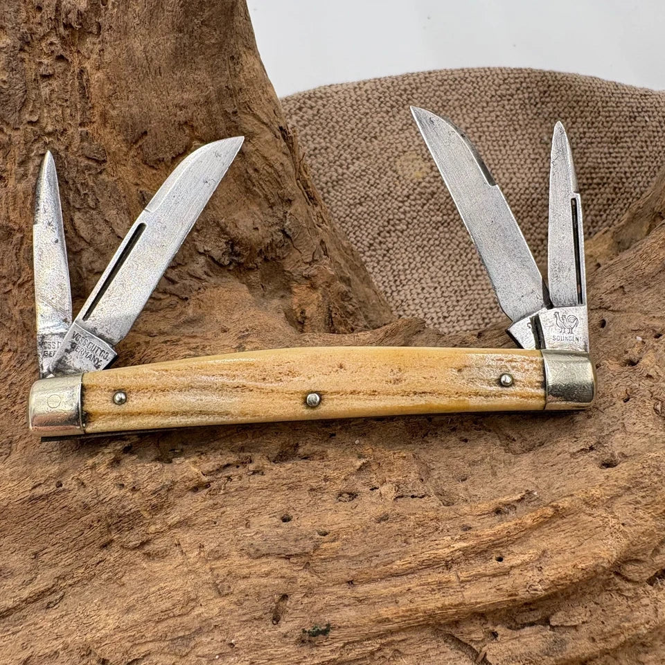 Voss Cut Co Hen & Rooster Stag Congress Knife 3 7/8” Germany 4-blade (108)