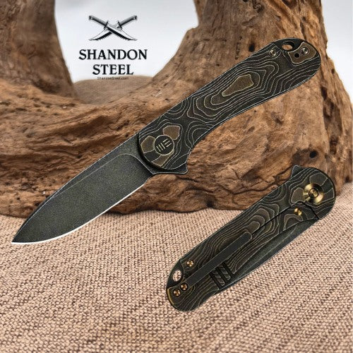 WEKNIFE Elementum Flipper Knife Bronze / Black Titanium Handle (2.96" Black Stonewashed CPM MagnaCut Blade) WE18062XA-3