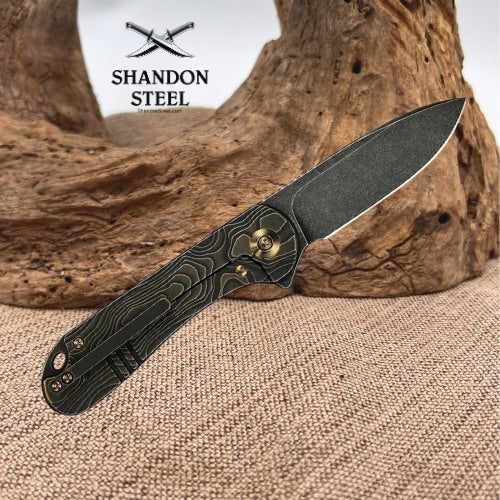 WEKNIFE Elementum Flipper Knife Bronze / Black Titanium Handle (2.96" Black Stonewashed CPM MagnaCut Blade) WE18062XA-3