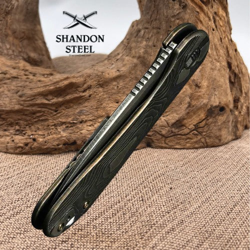 WEKNIFE Elementum Flipper Knife Bronze / Black Titanium Handle (2.96" Black Stonewashed CPM MagnaCut Blade) WE18062XA-3