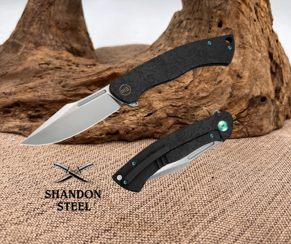 WEKNIFE Essential Knight Flipper Knife Black Titanium Handle With Etched Pattern (3.6" Satin Finished Bohler M390 Blade) WE24003-1