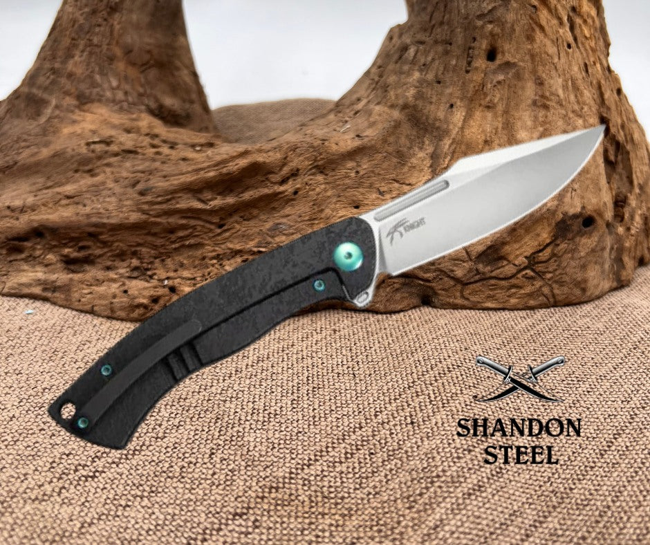 WEKNIFE Essential Knight Flipper Knife Black Titanium Handle With Etched Pattern (3.6" Satin Finished Bohler M390 Blade) WE24003-1