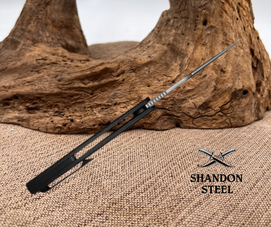 WEKNIFE Essential Knight Flipper Knife Black Titanium Handle With Etched Pattern (3.6" Satin Finished Bohler M390 Blade) WE24003-1