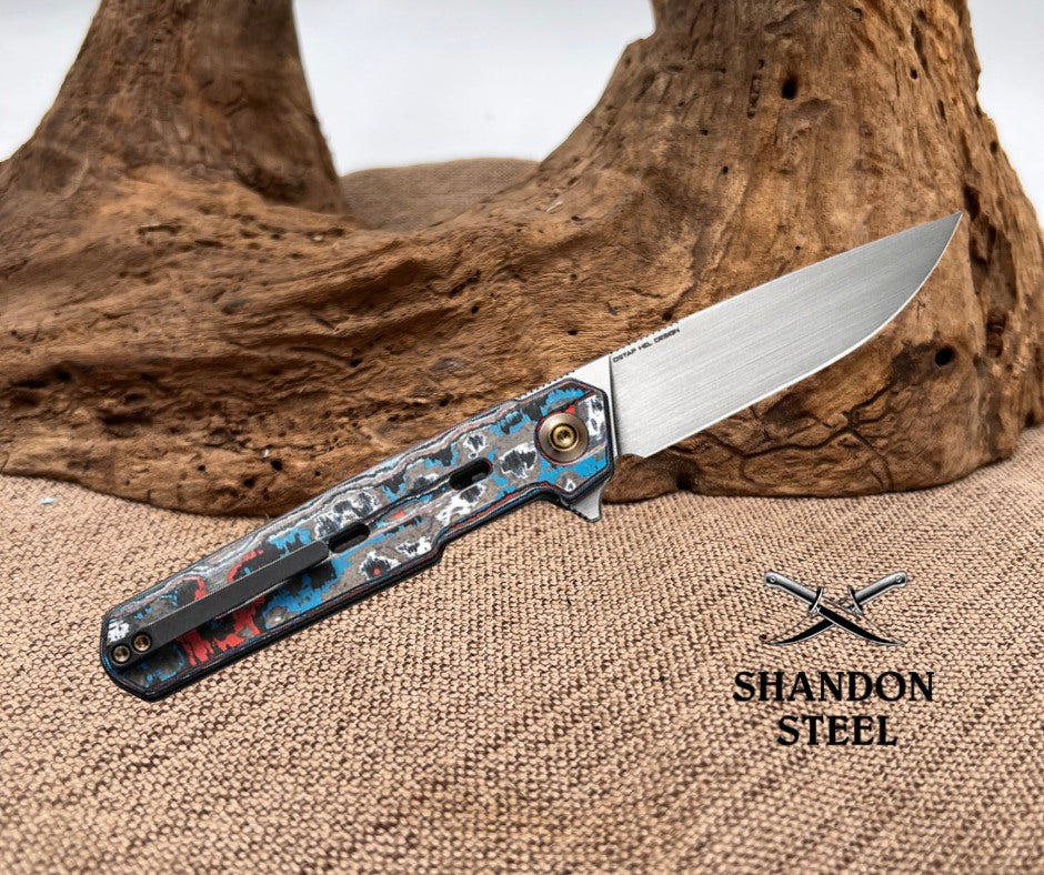 WE KNIFE Navo Flipper Knife FatCarbon Fiber & Titanium Handle (3.25" CPM 20CV Blade) WE22026-4
