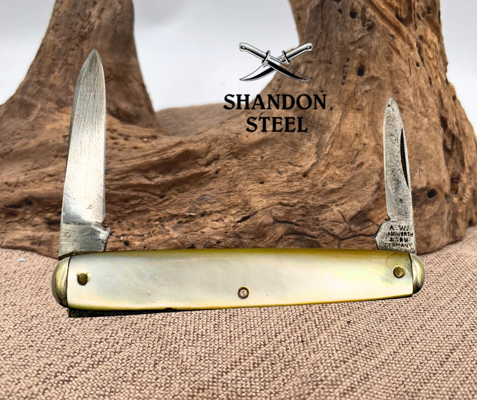 A.W. Wadsworth and Son-Germany-2 Blade Pearl Equal End Pen Pocket Knife (123)