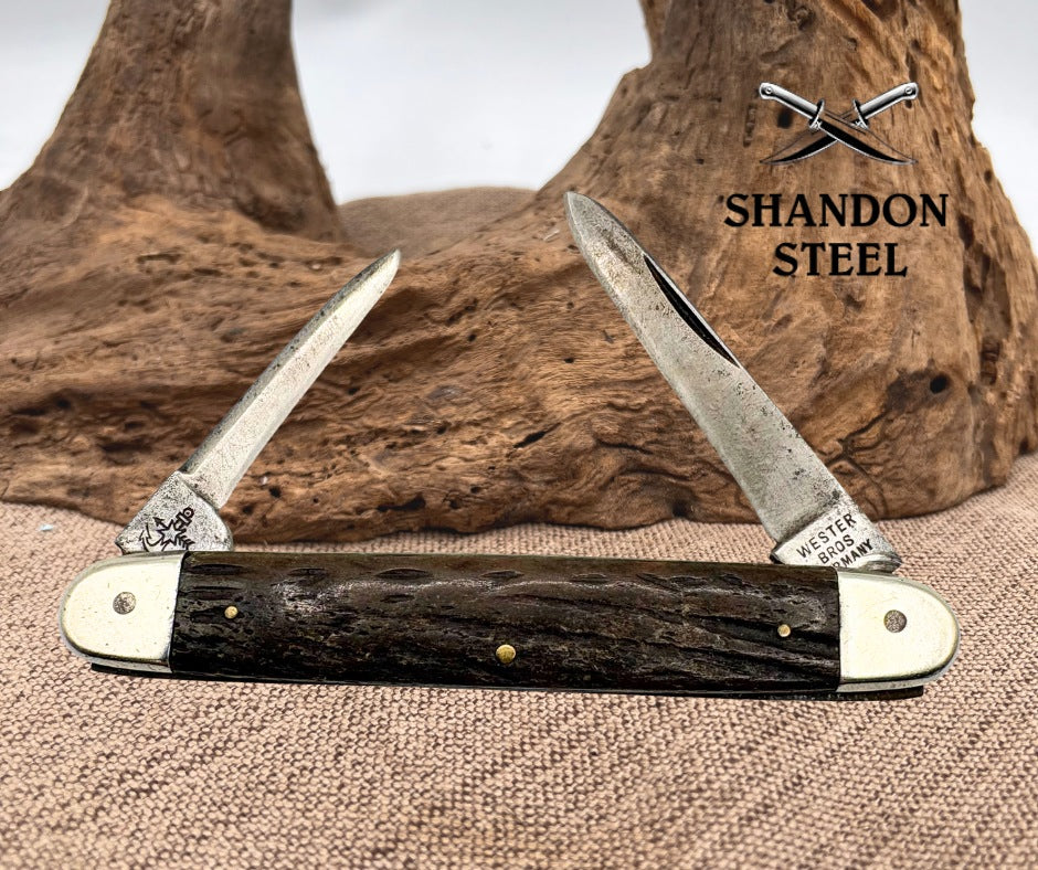 Wester Bros Germany Vintage Folding Pocket Knife 2 Blade ORIG TANG STAMP (101)
