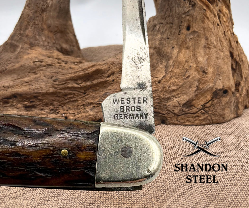 Wester Bros Germany Vintage Folding Pocket Knife 2 Blade ORIG TANG STAMP (101)