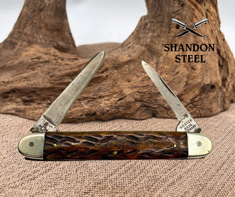 Wester Bros Germany Vintage Folding Pocket Knife 2 Blade ORIG TANG STAMP (101)