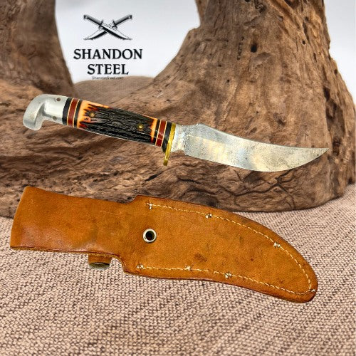 Western H40 Fixed Blade Hunting Knife USA "J" 1986 Original Leather Sheath (15)