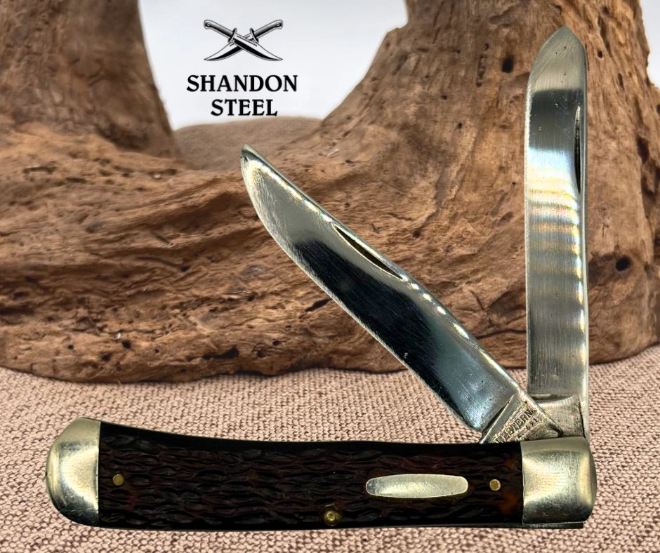 Western USA 691 Jigged Delrin 2 Blade Trapper Knife Tight Good Snap Vintage (48)