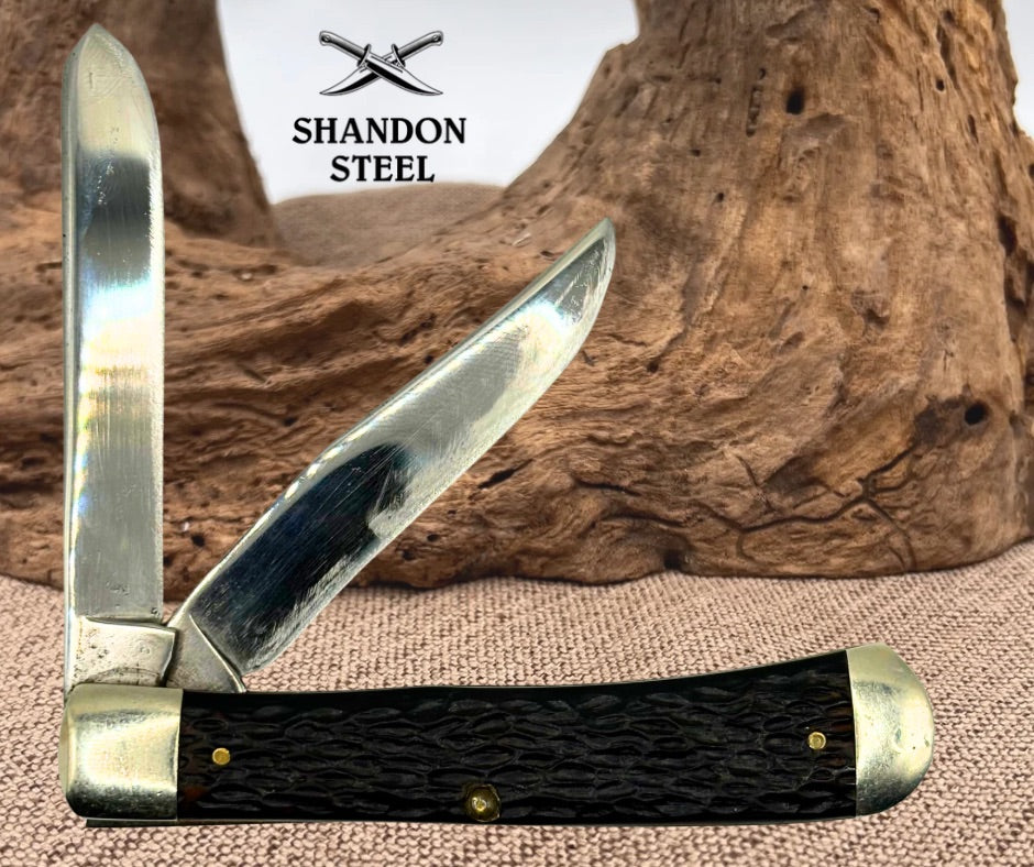 Western USA 691 Jigged Delrin 2 Blade Trapper Knife Tight Good Snap Vintage (48)
