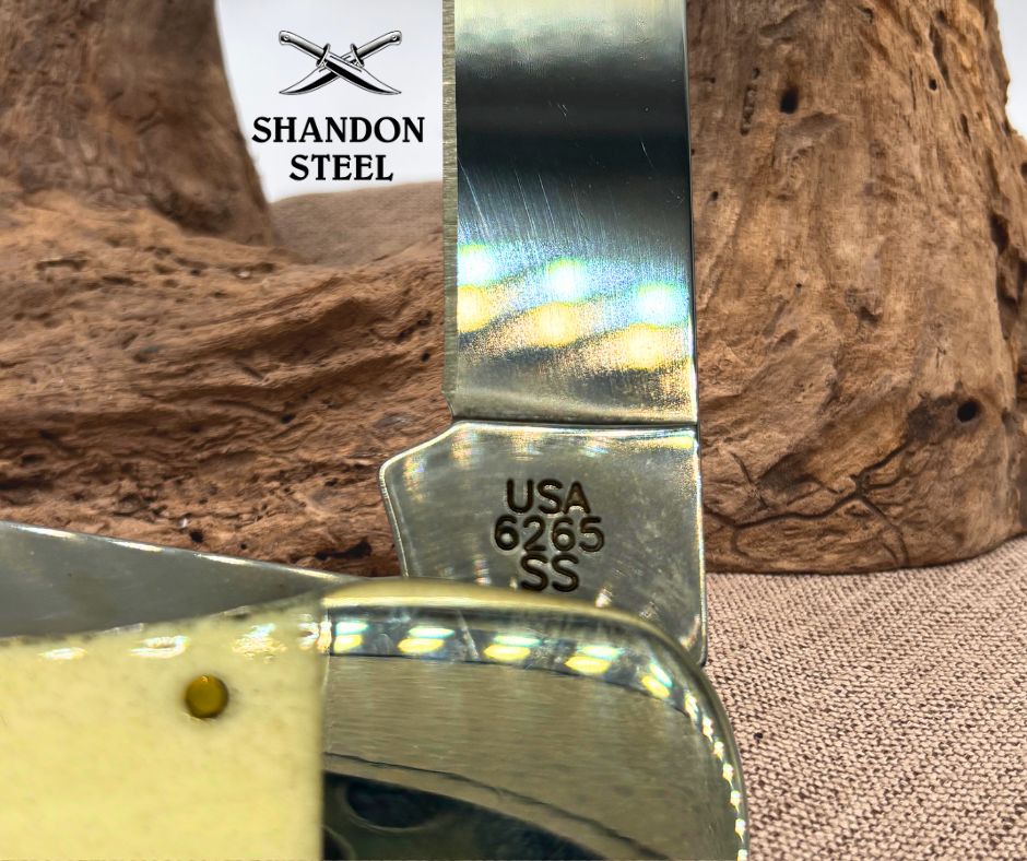 CASE XX KNIVES USA NATURAL BONE CROSS SHIELD LARGE FOLDING HUNTER 6265 SS 22506