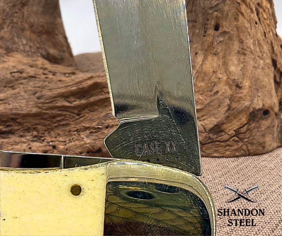 CASE XX KNIVES USA NATURAL BONE CROSS SHIELD LARGE FOLDING HUNTER 6265 SS 22506