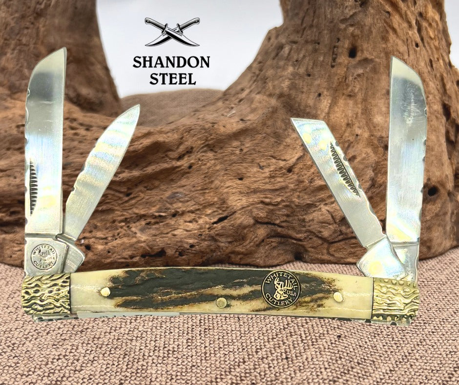 Whitetail Cutlery 4 Blade Congress Folding Pocket Knife Stag Handle Plain (130)