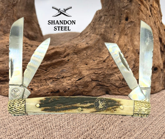 Whitetail Cutlery 4 Blade Congress Folding Pocket Knife Stag Handle Plain (130)