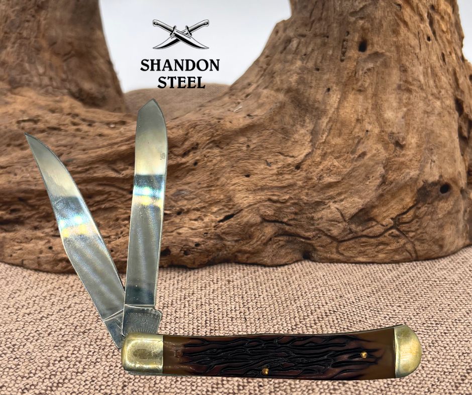 Winchester 2004 Trapper Knife Stainless Steel Blades, Brown Handle, Slipjoint 71