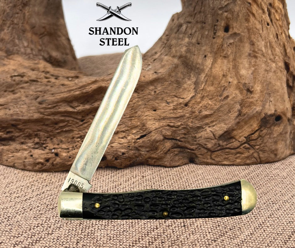 Winchester USA 1 Spey Blade Trapper, Black Jigged Delrin Handles, 19005 (69)