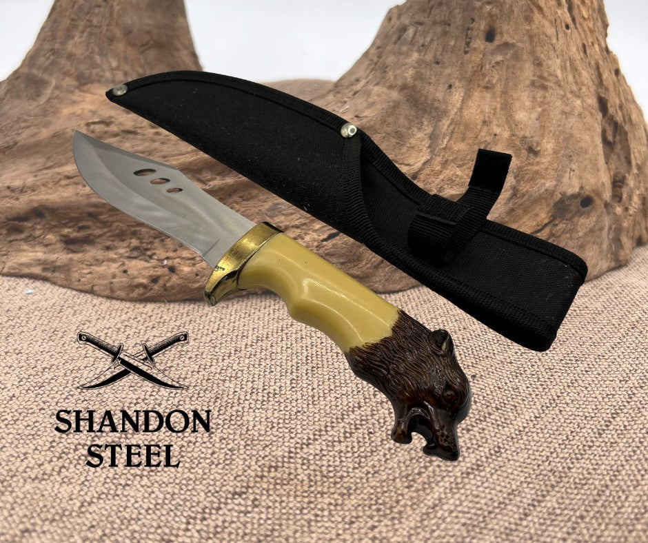 Collector’s Wolf Head 10.5 Inch Fixed Blade Knife Original Box w Sheath TR2219W